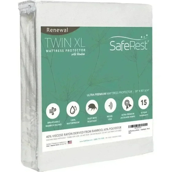 SafeRest Renewal Bamboo Mattress Pad Cover Hypoallergenic‎ TWIN XL Dorms NIP - Picture 1 of 7